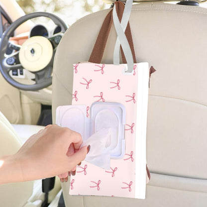 Wipe Dispenser and Wipes Container, 2 Pack Reusable Wipes Holder and Travel Wipes Case, Refillable Pouch for Baby Essentials, blush& bow Design (Blush)