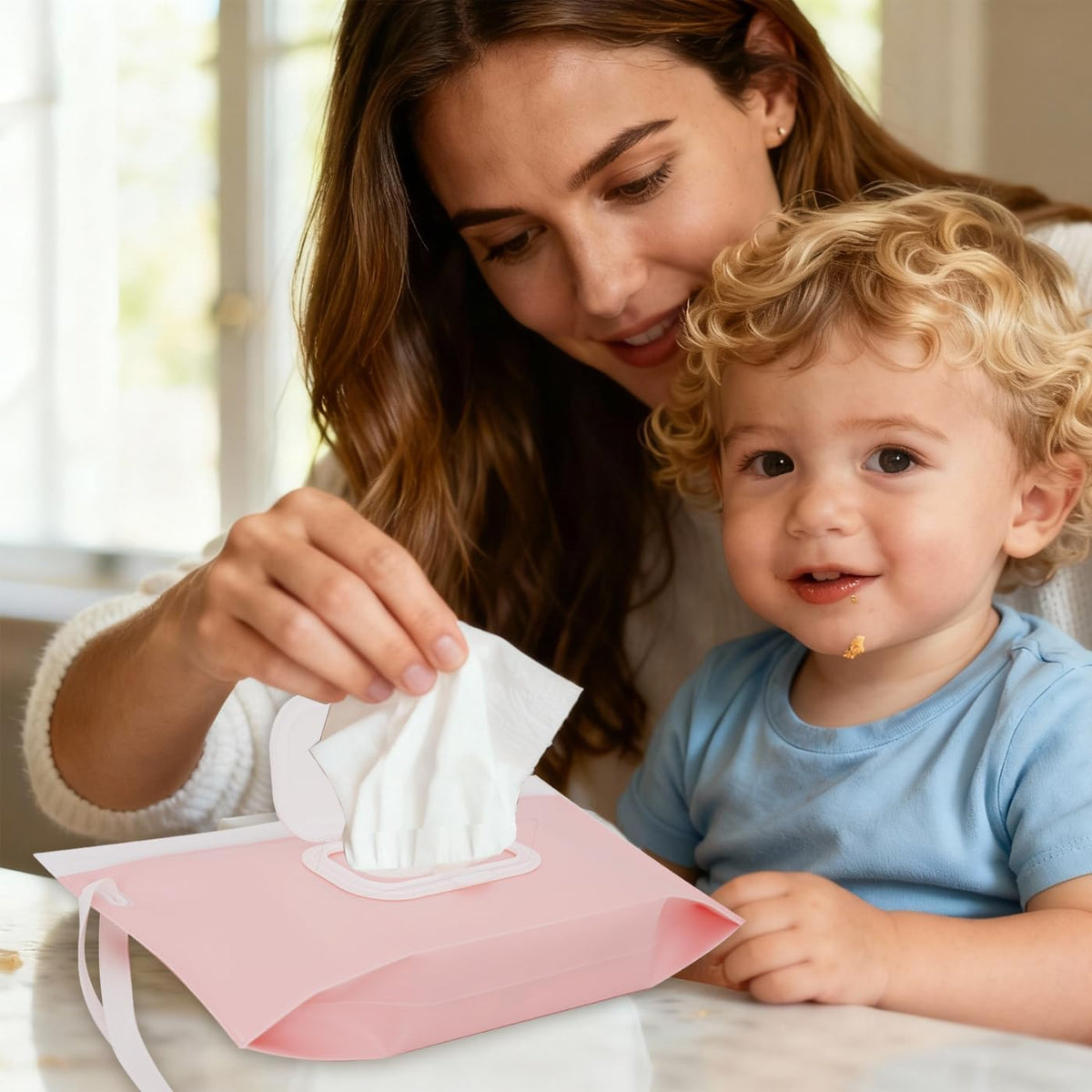 Wipe Dispenser and Wipes Container, 2 Pack Reusable Wipes Holder and Travel Wipes Case, Refillable Pouch for Baby Essentials, blush& bow Design (Blush)