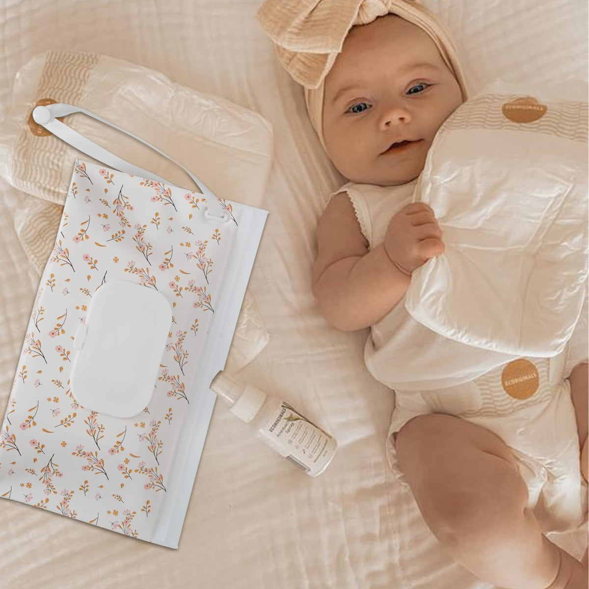 Wipe Dispenser and Wipes Container, 2 Pack Reusable Wipes Holder and Travel Wipes Case, Refillable Pouch for Baby Essentials, blush& bow Design (Blush)