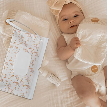 Wipe Dispenser and Wipes Container, 2 Pack Reusable Wipes Holder and Travel Wipes Case, Refillable Pouch for Baby Essentials, blush& bow Design (Blush)
