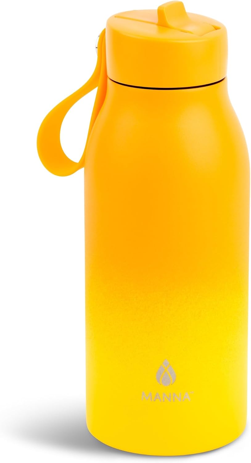 Bonnie Modern Flip Insulated Stainless Steel Bottle with Straw Lid and Carrying Loop - 12 Oz - Orange/Yellow Ombre