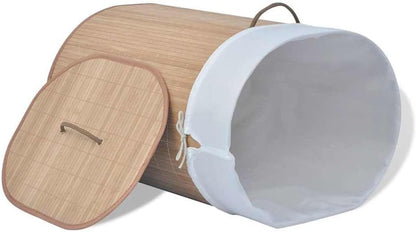 Oval Bamboo Laundry Bin with Removable Liner, Foldable Clothes Hamper with Handles for Bedroom, Bathroom, or Kids Toy Storage