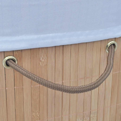 Oval Bamboo Laundry Bin with Removable Liner, Foldable Clothes Hamper with Handles for Bedroom, Bathroom, or Kids Toy Storage
