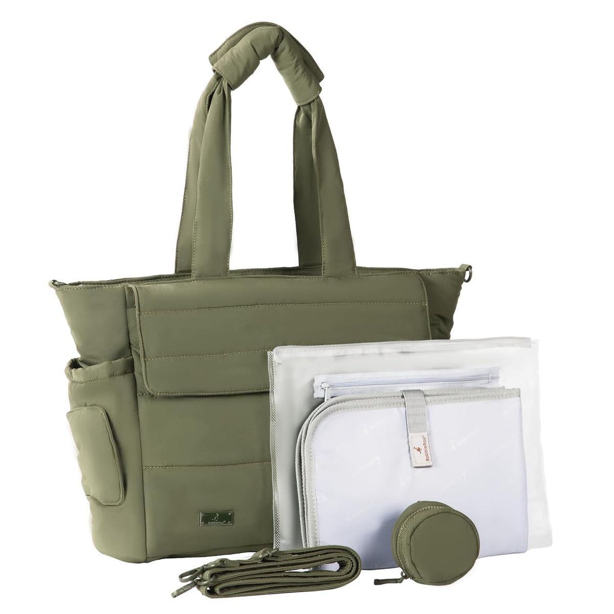 Flo Tote Diaper Bag, 14-Pocket Cloud-Soft Puffer Newborn Bag for Parents, 14-Inch Laptop Sleeve, 3 Insulated Bottle Slots, Wet Pouch, Luggage Strap, Changing mat, Hidden Pocket, Charcoal