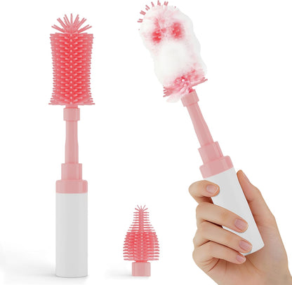 Self-Foaming Silicone Baby Bottle Brush Set Pink