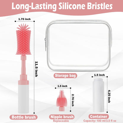 Self-Foaming Silicone Baby Bottle Brush Set Pink