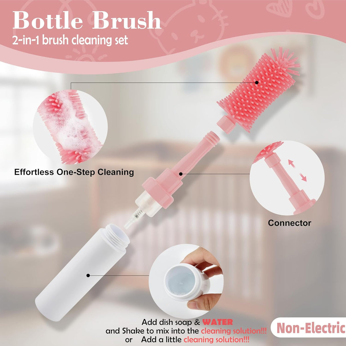 Self-Foaming Silicone Baby Bottle Brush Set Pink