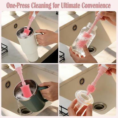 Self-Foaming Silicone Baby Bottle Brush Set Pink