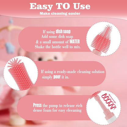 Self-Foaming Silicone Baby Bottle Brush Set Pink