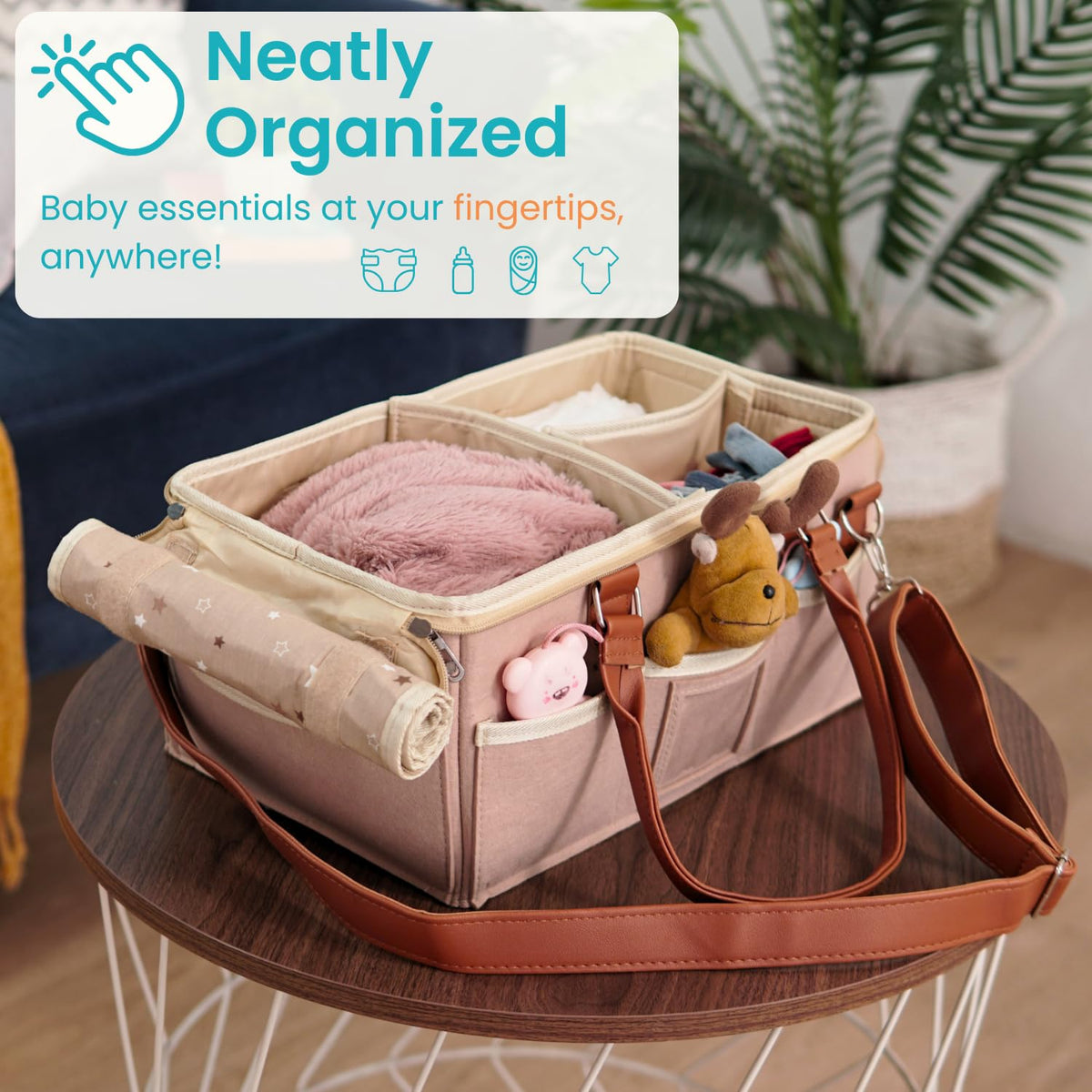 Baby Diaper Caddy With Lid, Diaper Caddy Organizer for New Mom Gifts, Newborn Essentials Must Haves, Registry for Baby, Baby Registry Search, Baby Gift Basket Baby Must Haves Travel Bag