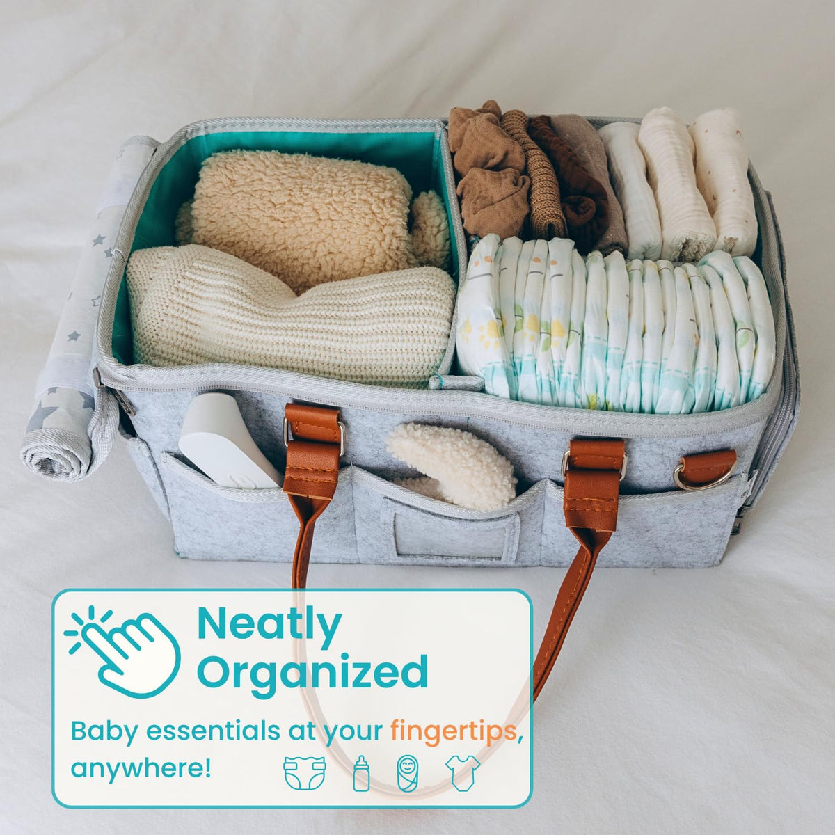 Baby Diaper Caddy With Lid, Diaper Caddy Organizer for New Mom Gifts, Newborn Essentials Must Haves, Registry for Baby, Baby Registry Search, Baby Gift Basket Baby Must Haves Travel Bag
