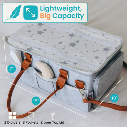 Baby Diaper Caddy With Lid, Diaper Caddy Organizer for New Mom Gifts, Newborn Essentials Must Haves, Registry for Baby, Baby Registry Search, Baby Gift Basket Baby Must Haves Travel Bag