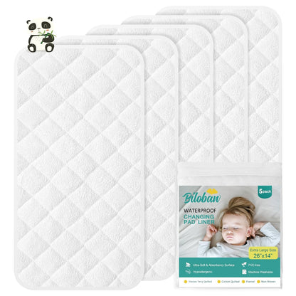Changing Pad Liners Waterproof 5-Pack, 14"x26", Absorbent, Viscose Terry