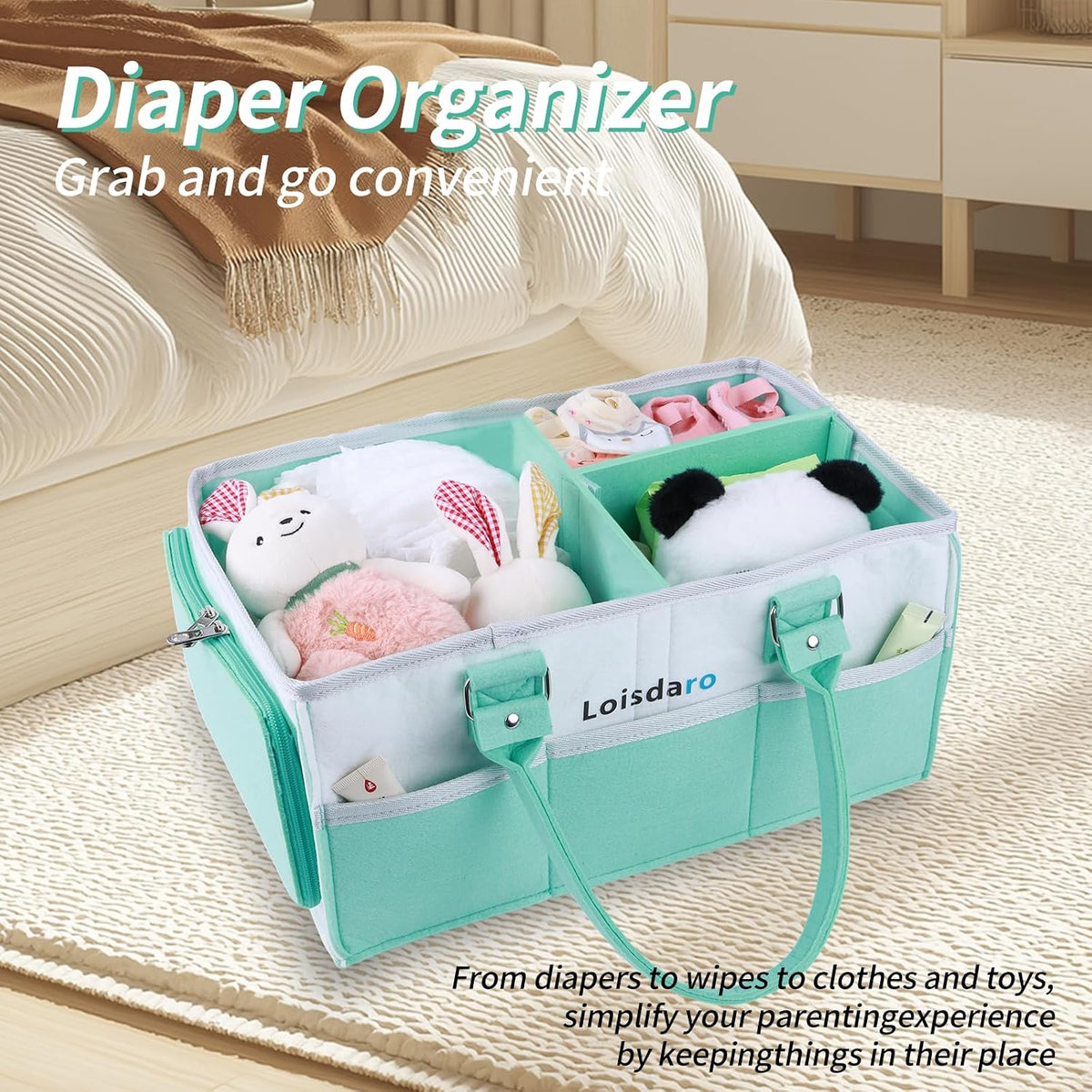 Baby Diaper Caddy Organizer for Changing Table, Baby Storage Basket for Diapers and Baby Wipes,Car Caddy Organizer,Nursery Diaper Organizer, Portable Diaper Storage