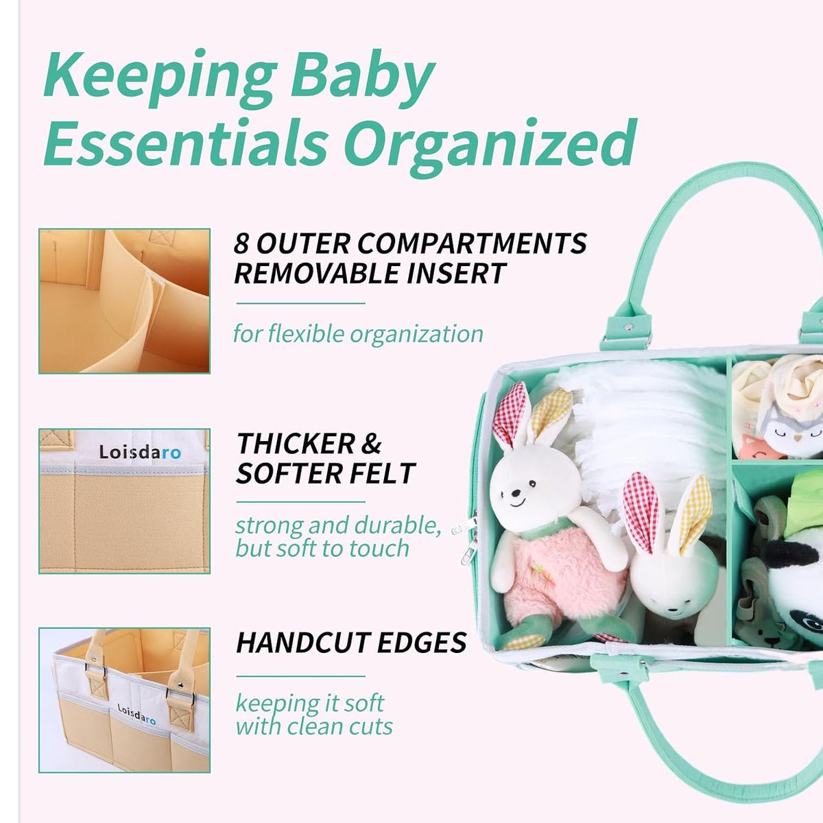 Baby Diaper Caddy Organizer for Changing Table, Baby Storage Basket for Diapers and Baby Wipes,Car Caddy Organizer,Nursery Diaper Organizer, Portable Diaper Storage
