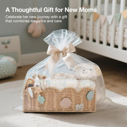 Wicker Diaper Caddy Organizer, Rattan Baby Basket, Flesh Tone, L