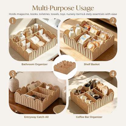 Wicker Diaper Caddy Organizer, Rattan Baby Basket, Flesh Tone, L