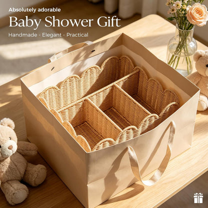 Wicker Diaper Caddy Organizer, Rattan Baby Basket, Flesh Tone, L