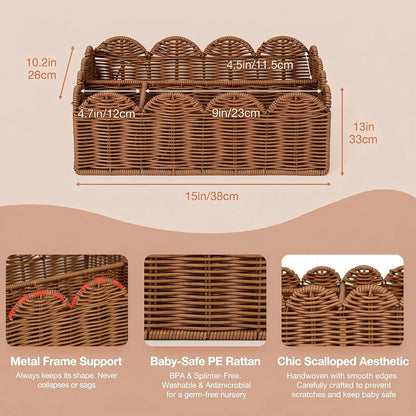 Wicker Diaper Caddy Organizer, Rattan Baby Basket, Flesh Tone, L