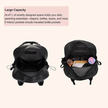 Saturday EDC Diaper Bag Backpack Multi Function Diaper Bag with Changing Pad & Stroller Straps_Brown