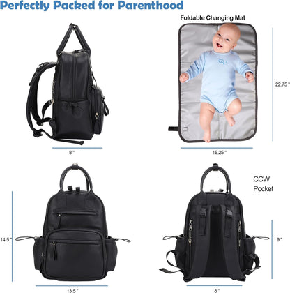 Saturday EDC Diaper Bag Backpack Multi Function Diaper Bag with Changing Pad & Stroller Straps_Brown