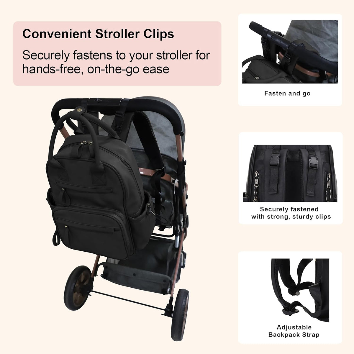 Saturday EDC Diaper Bag Backpack Multi Function Diaper Bag with Changing Pad & Stroller Straps_Brown