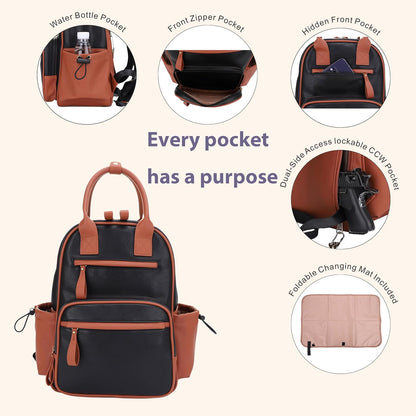 Saturday EDC Diaper Bag Backpack Multi Function Diaper Bag with Changing Pad & Stroller Straps_Brown