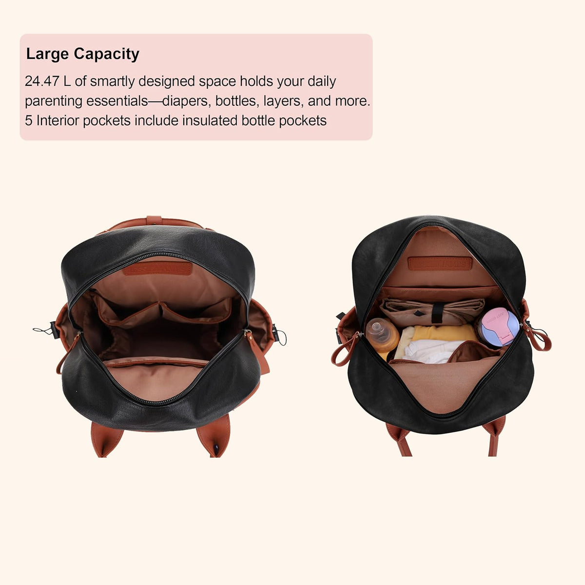 Saturday EDC Diaper Bag Backpack Multi Function Diaper Bag with Changing Pad & Stroller Straps_Brown