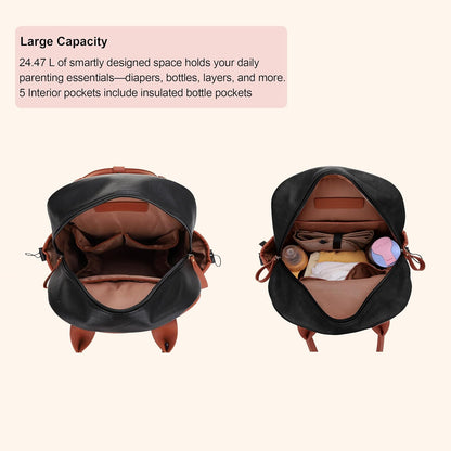 Saturday EDC Diaper Bag Backpack Multi Function Diaper Bag with Changing Pad & Stroller Straps_Brown