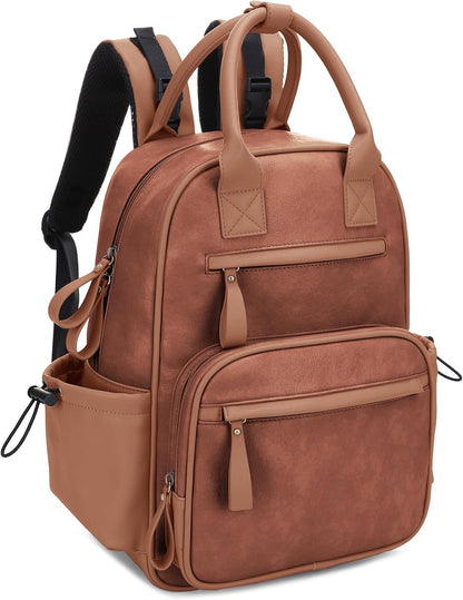 Saturday EDC Diaper Bag Backpack Multi Function Diaper Bag with Changing Pad & Stroller Straps_Brown