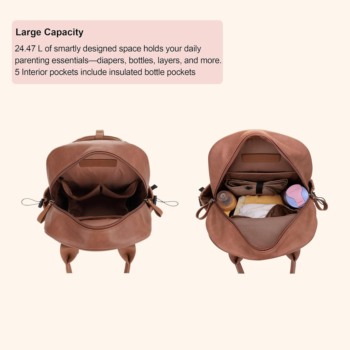 Saturday EDC Diaper Bag Backpack Multi Function Diaper Bag with Changing Pad & Stroller Straps_Brown