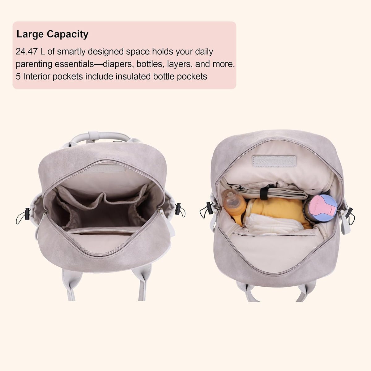 Saturday EDC Diaper Bag Backpack Multi Function Diaper Bag with Changing Pad & Stroller Straps_Brown