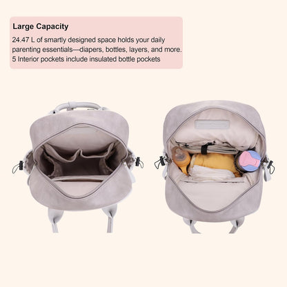 Saturday EDC Diaper Bag Backpack Multi Function Diaper Bag with Changing Pad & Stroller Straps_Brown