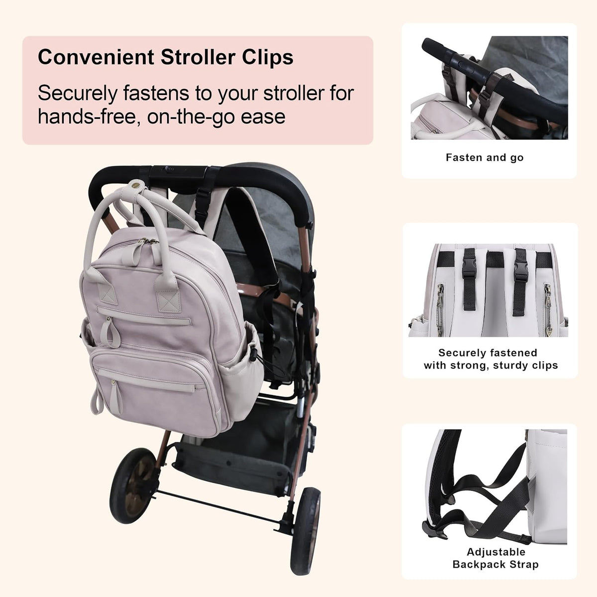 Saturday EDC Diaper Bag Backpack Multi Function Diaper Bag with Changing Pad & Stroller Straps_Brown