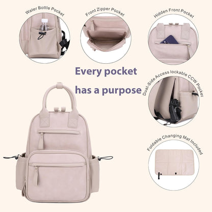 Saturday EDC Diaper Bag Backpack Multi Function Diaper Bag with Changing Pad & Stroller Straps_Brown
