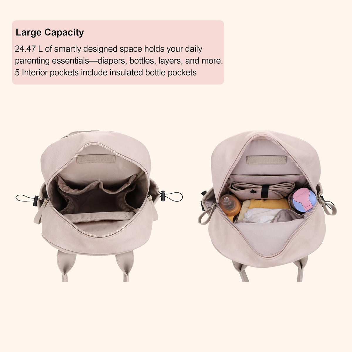 Saturday EDC Diaper Bag Backpack Multi Function Diaper Bag with Changing Pad & Stroller Straps_Brown