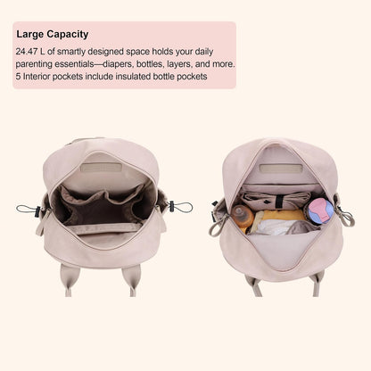 Saturday EDC Diaper Bag Backpack Multi Function Diaper Bag with Changing Pad & Stroller Straps_Brown
