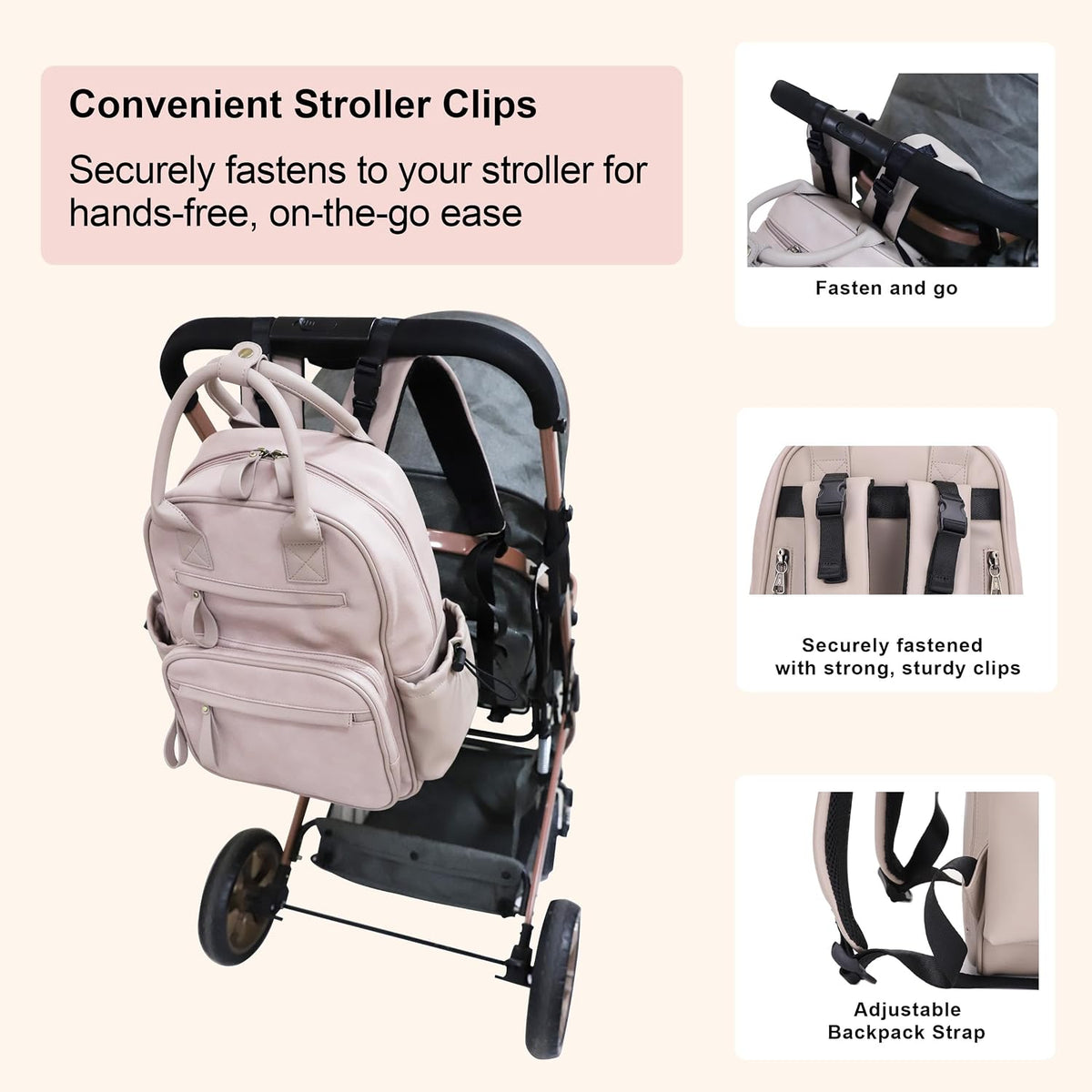 Saturday EDC Diaper Bag Backpack Multi Function Diaper Bag with Changing Pad & Stroller Straps_Brown