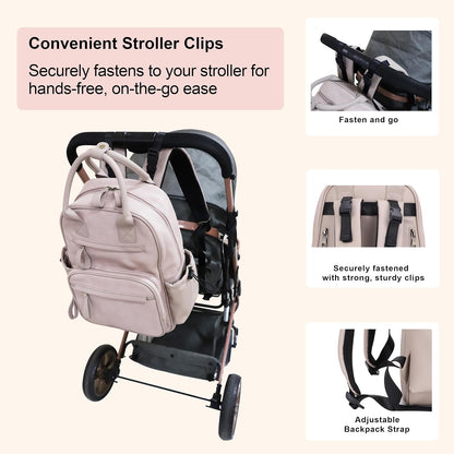 Saturday EDC Diaper Bag Backpack Multi Function Diaper Bag with Changing Pad & Stroller Straps_Brown