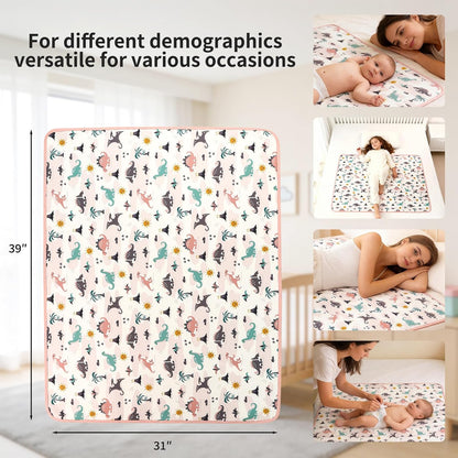 2 Pack Pastel Dino 31"x39" Waterproof Baby Changing Pad Mat