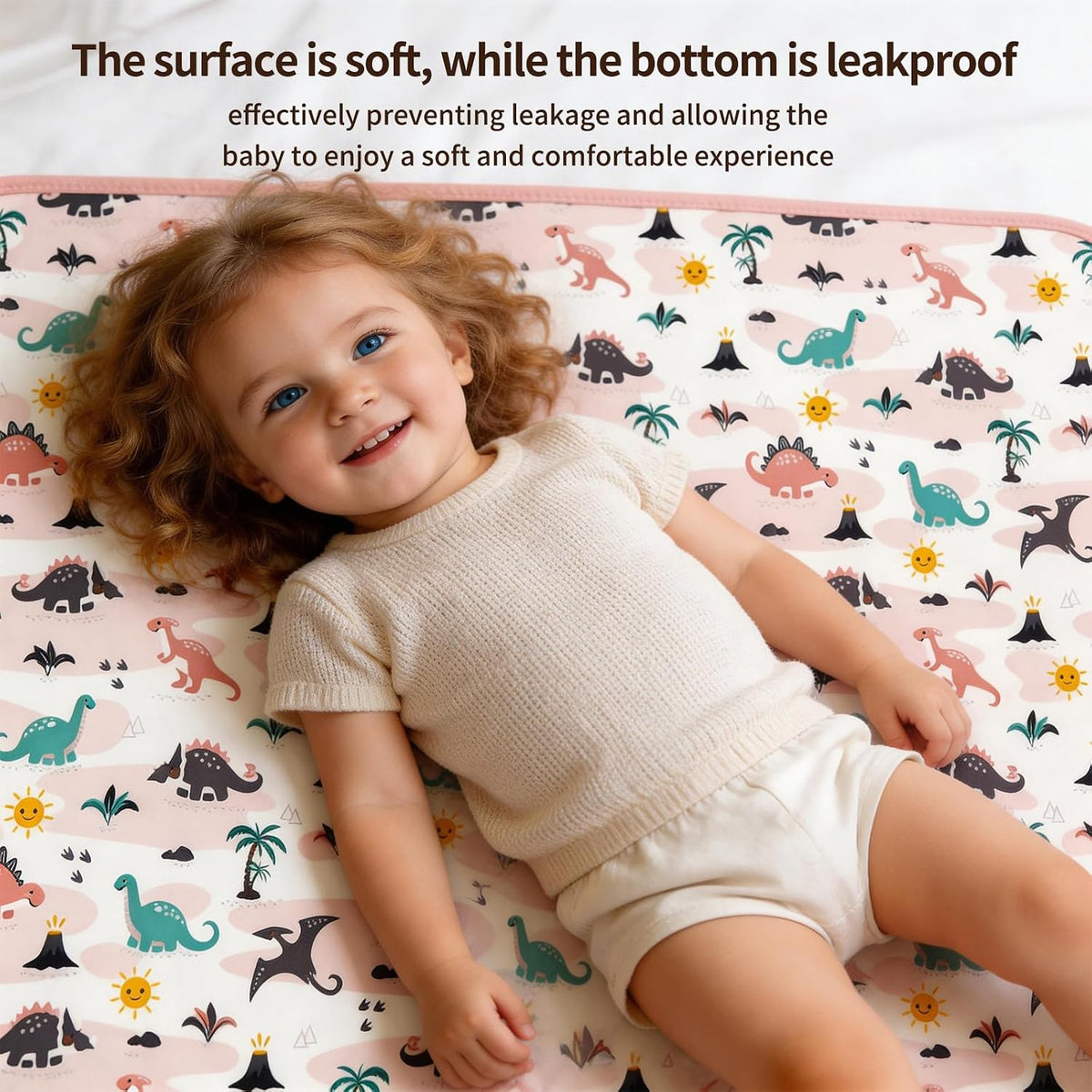 2 Pack Pastel Dino 31"x39" Waterproof Baby Changing Pad Mat