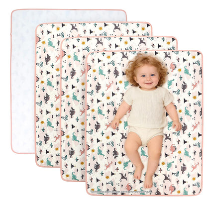 2 Pack Pastel Dino 31"x39" Waterproof Baby Changing Pad Mat