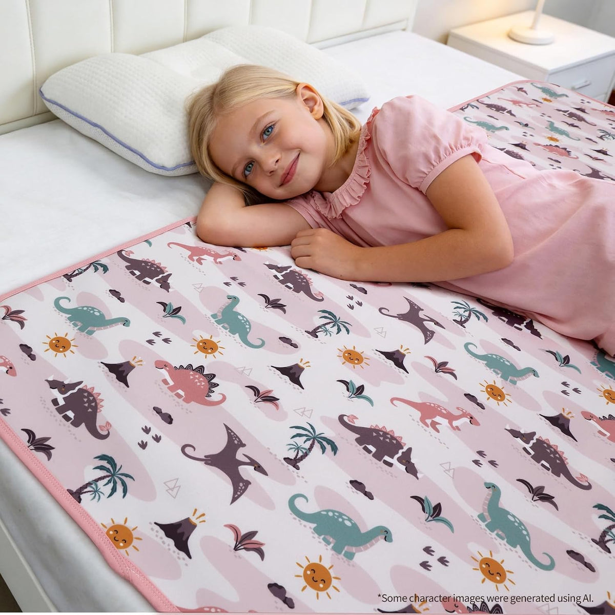2 Pack Pastel Dino 31"x39" Waterproof Baby Changing Pad Mat