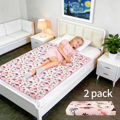 2 Pack Pastel Dino 31"x39" Waterproof Baby Changing Pad Mat