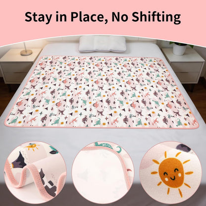 2 Pack Pastel Dino 31"x39" Waterproof Baby Changing Pad Mat