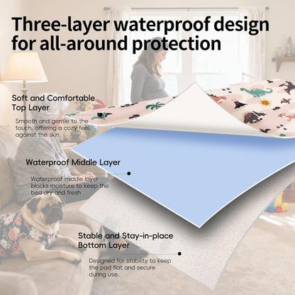 2 Pack Pastel Dino 31"x39" Waterproof Baby Changing Pad Mat