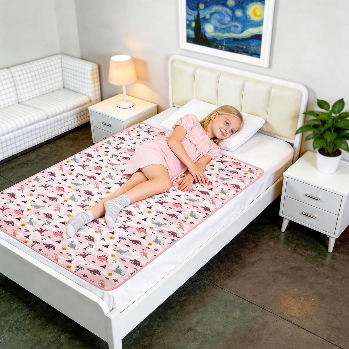 2 Pack Pastel Dino 31"x39" Waterproof Baby Changing Pad Mat