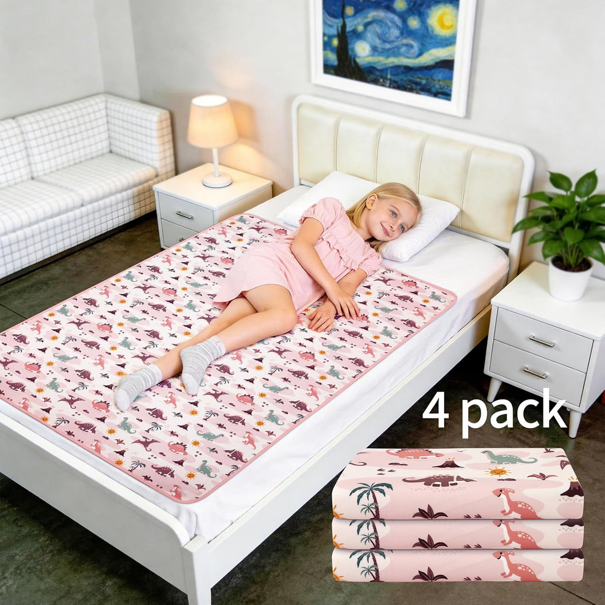 2 Pack Pastel Dino 31"x39" Waterproof Baby Changing Pad Mat