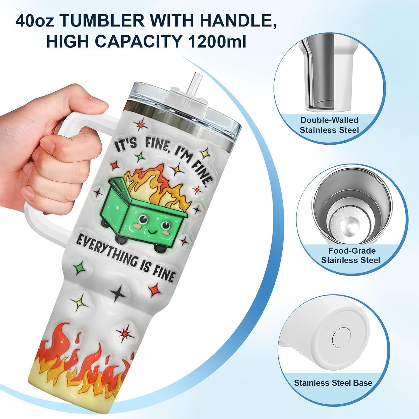 Dumpster Fire This Little 40 oz Tumbler with Handle, Unique Gift | Gifts for Him Her, Friends & Coworkers