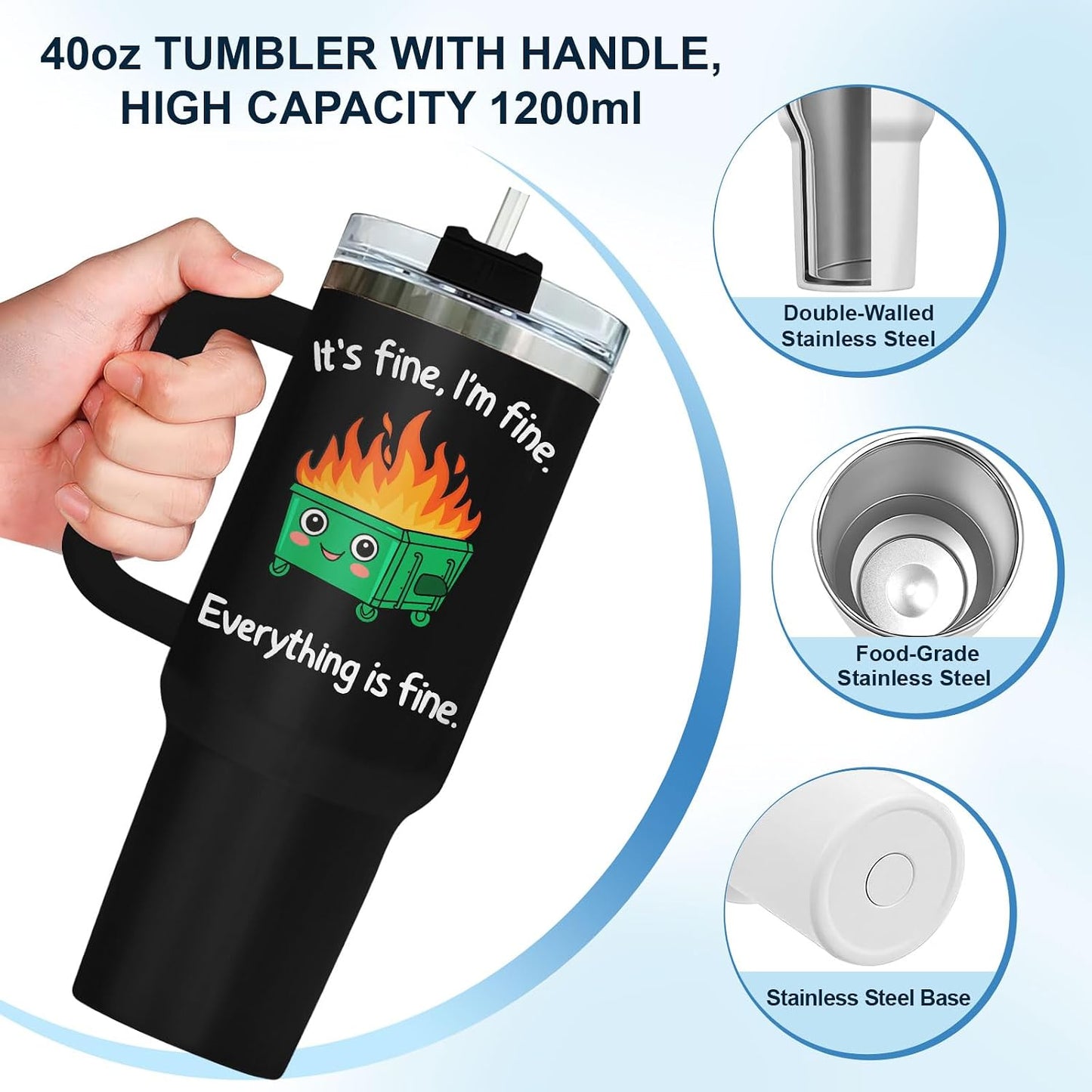 Dumpster Fire This Little 40 oz Tumbler with Handle, Unique Gift | Gifts for Him Her, Friends & Coworkers